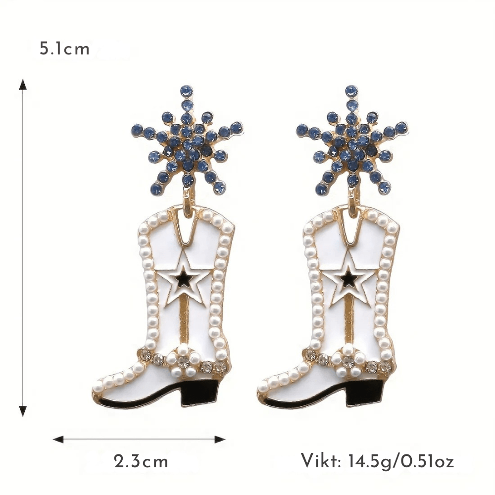 Cowboyboots-örhängen med pärlor och snöflinga