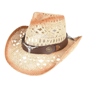Cowboyhatt i flätad halm med tjurdetalj Beige-brun / Ungefär 58cm