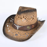 Cowboyhatt i flätad halm med tjurdetalj Brun-svart / Ungefär 58cm