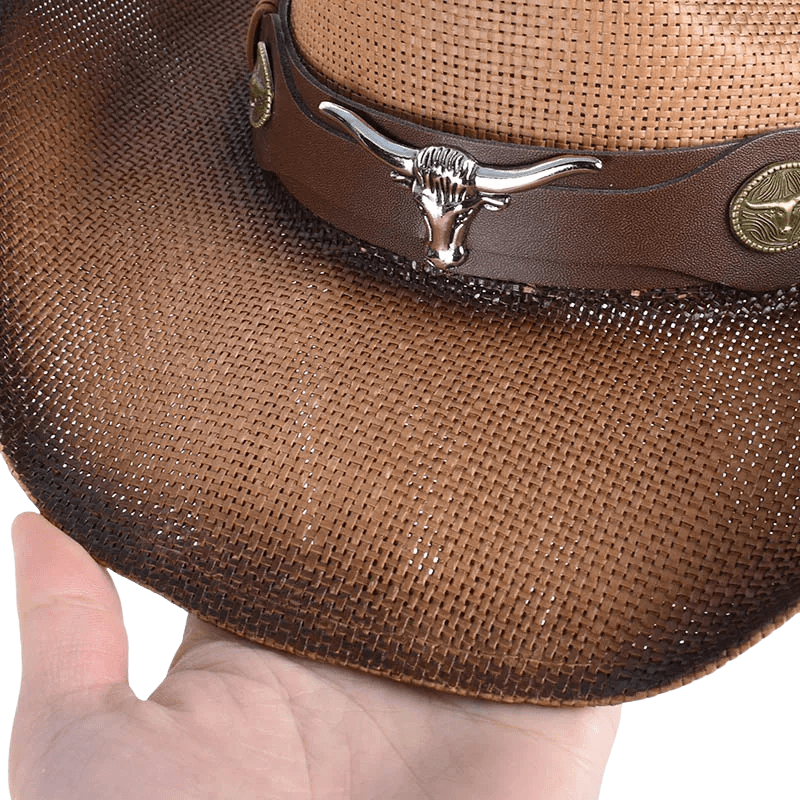 Cowboyhatt i Flätad Halmlook med Solskärm