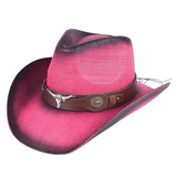 Cowboyhatt i Flätad Halmlook med Solskärm Rosa / 56-58cm