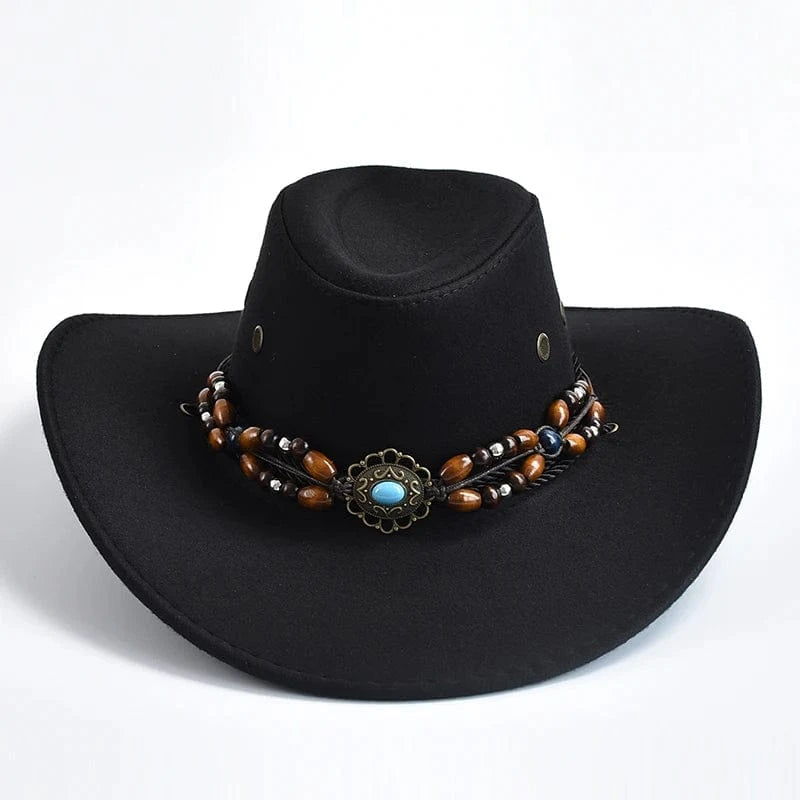 Cowboyhatt i konstmocka med pärlor Svart / 56-58cm