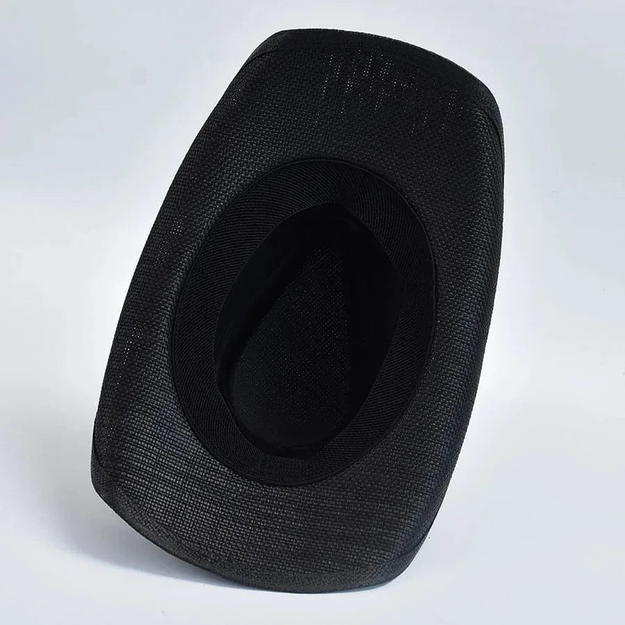 Cowboyhatt i svart flätad halmlook med hjärtspänne Svart / One Size