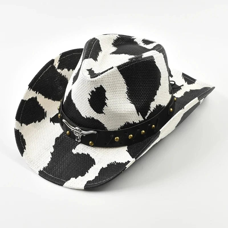 Cowboyhatt med koskinnsmönster Svartvitt koskinn / 56-58cm