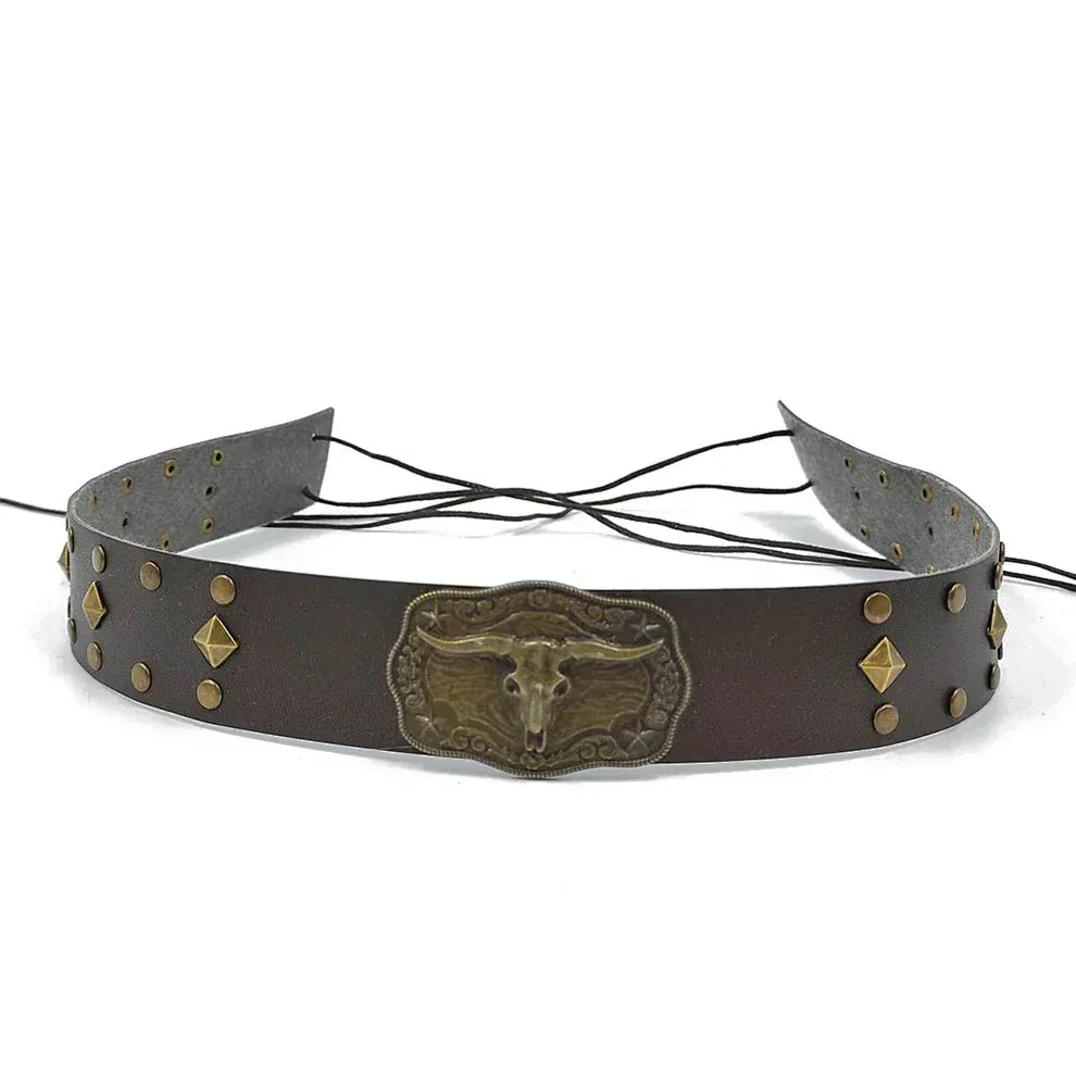 Cowboyhattband antikt longhorn Mörkbrun / 1 stycke
