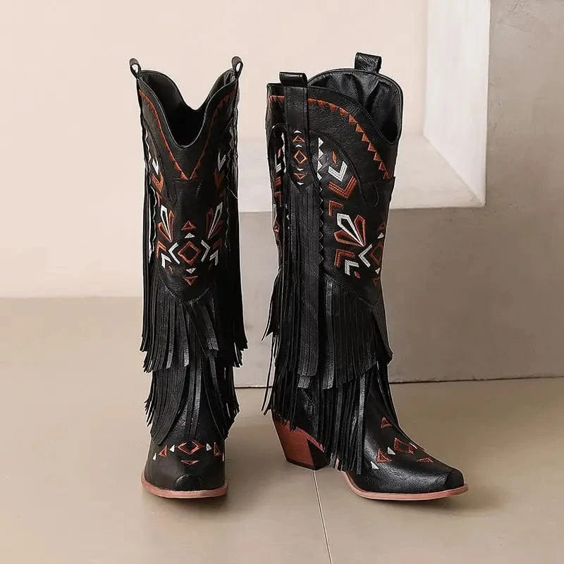 Cowgirl Boots med Fransar och Broderi