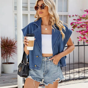 Denimväst med Kostymkrage och Dubbelknäppning