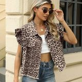 Denimväst med Volangärmar Dam Brun / S