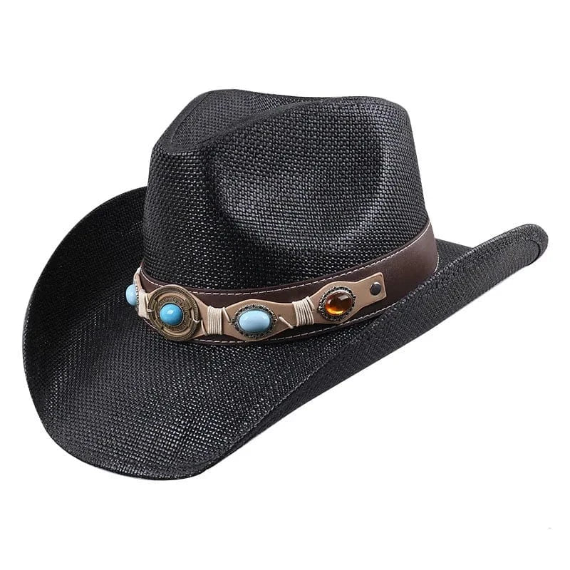 Elegant Western Cowboyhatt med Smyckesdetaljer Svart / 56-58cm
