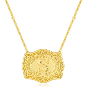 Embossed Belt Buckle Pendant Necklace for Men Punk Jewelry Gold Color A-Z Initial Letter Necklaces Women Western Jewelry Gift S / Silver / CHINA