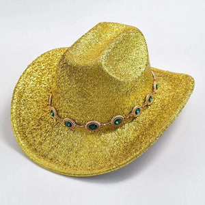 Glittrig cowboyhatt med strass Gul / One Size