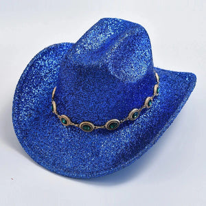 Glittrig cowboyhatt med strass Kunglig blå / One Size