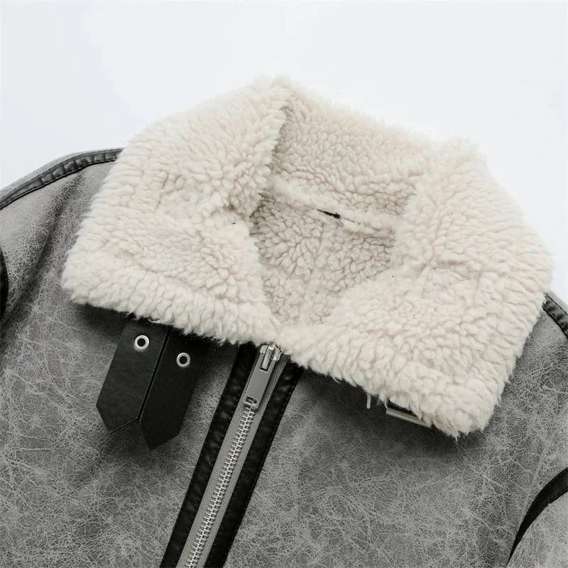 Grå shearlingjacka herr