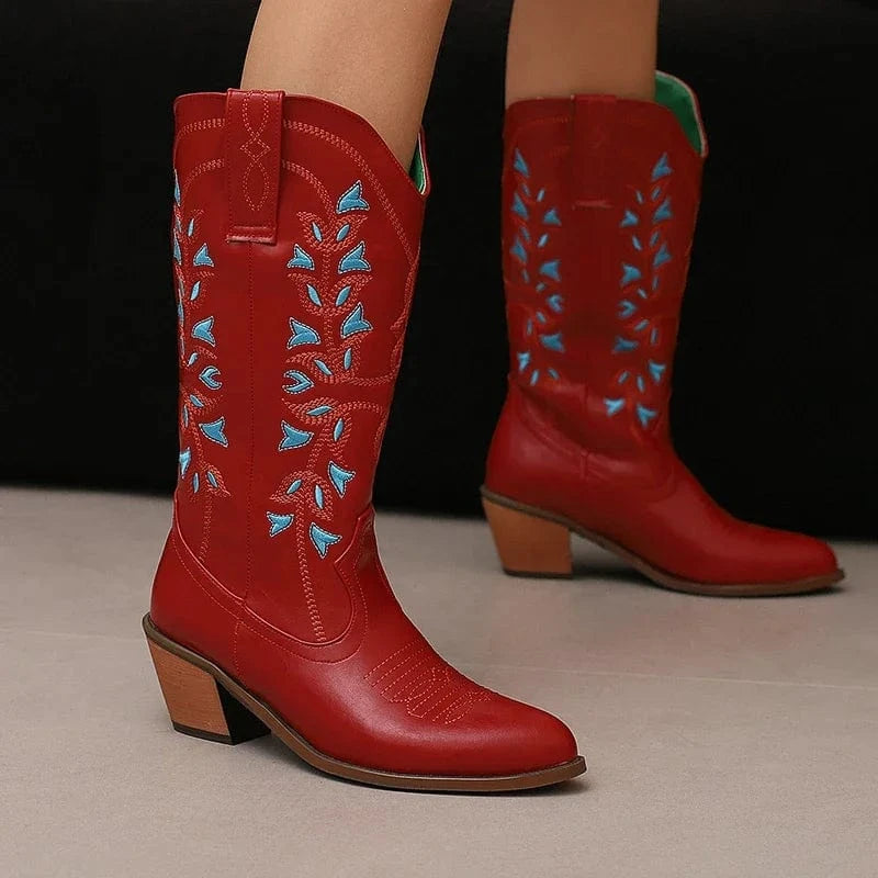 Höga Cowboyboots med Broderi för Dam