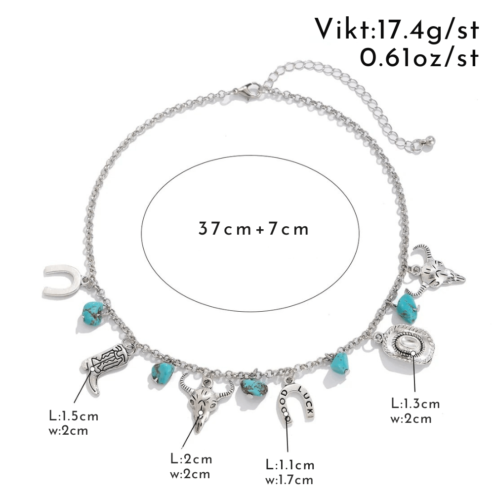 Halsband med western-berlocker och turkos Silver