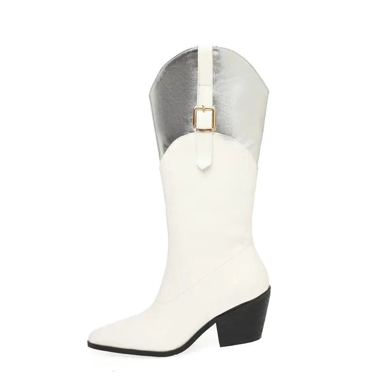 Höga Cowboyboots med Metallisk Topp för Dam