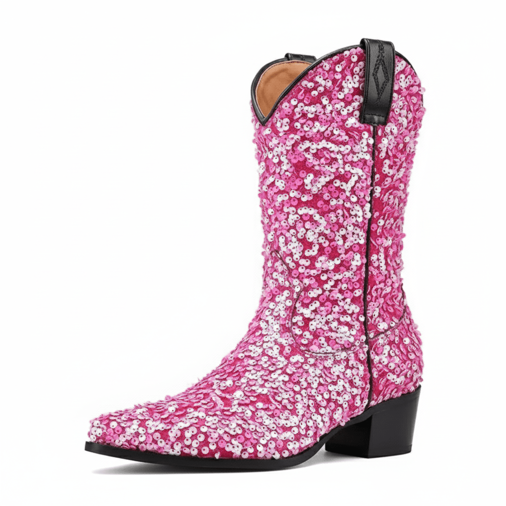 Höga Cowboyboots med Paljetter för Dam Rosa / 35