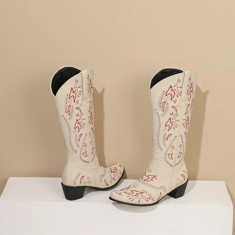 Höga Cowboybots med Rött Broderi