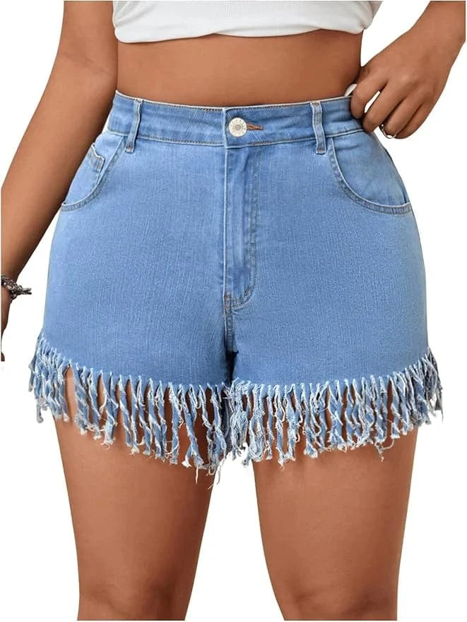 Jeansshorts med fransar för kurviga