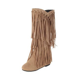 Knee-high cowboyboots med långa mockafransa Beige / 36