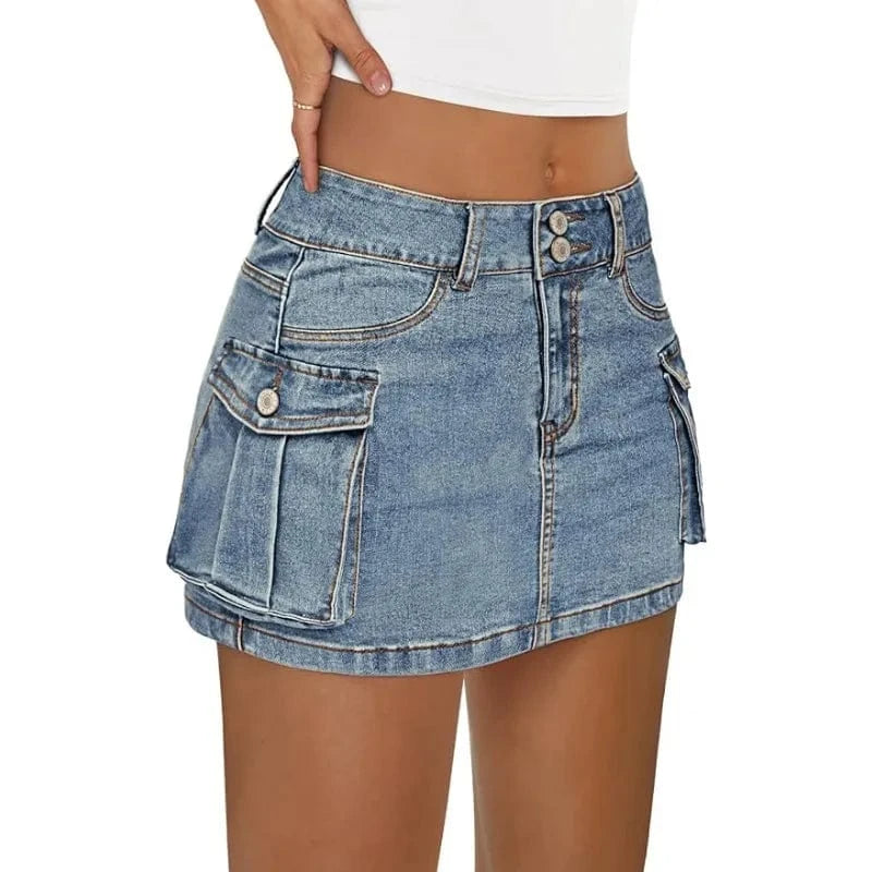 Kort Cargokjol i Jeans
