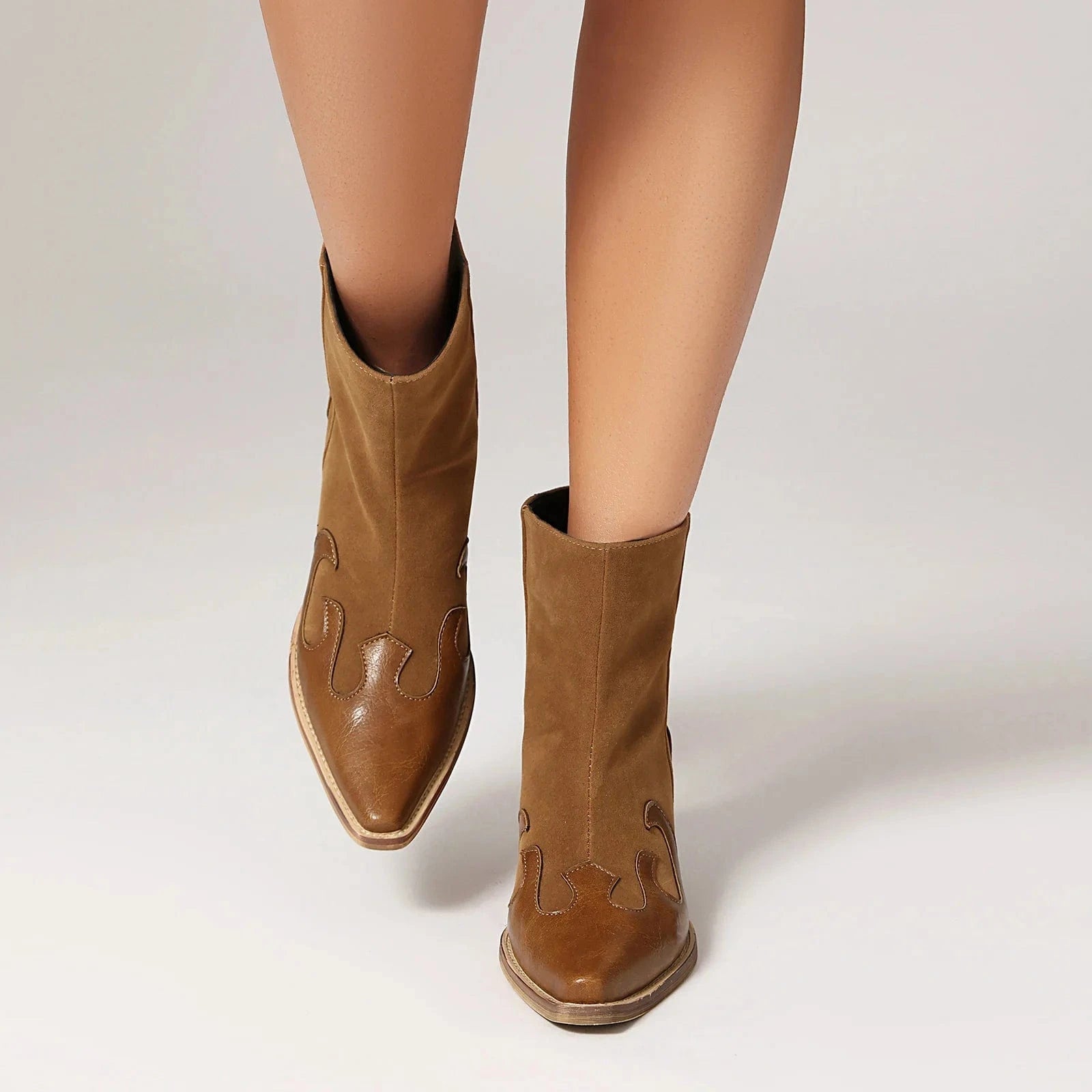 Låga Cowboy Boots i Denim och Läder för Dam