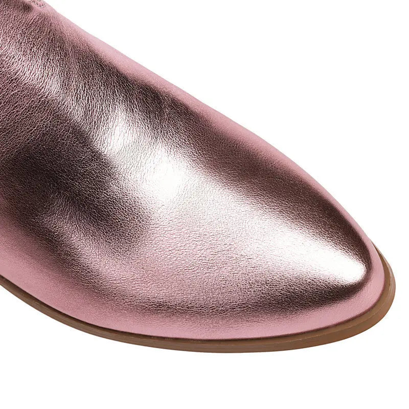 Låga cowboyboots i glänsande läderlook med broderi