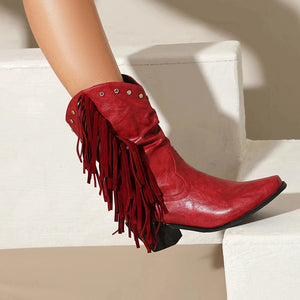 Låga Cowboyboots i Slouchy Stil med Fransar för Dam