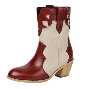 Låga Cowboyboots i västernstil med utskuret mönster och blockklack Röd / 35