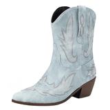 Låga cowboyboots med broderad design och mjuk mockalook Blå / 37