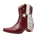 Låga Cowboyboots med Fransar och Stjärnor Vinröd / 37