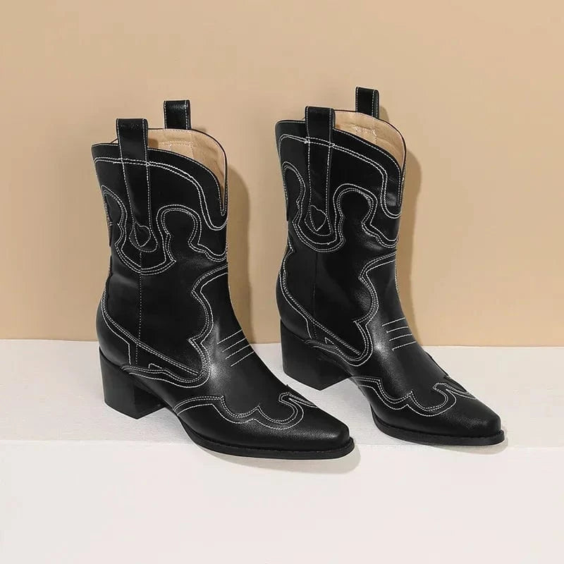 Låga Cowboyboots med Kontrastsöm för Dam