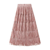 Lång festkjol med fransvolanger Rosa / One Size