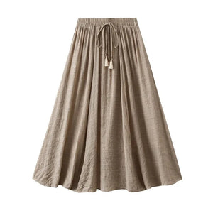 Långkjol i linne med dragsko Khaki / One Size