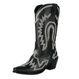Metalliska Cowgirl Boots med Kontrastbrodyr Svart / 35