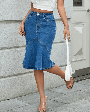 Midi jeanskjol med volang