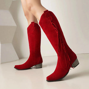 Moderna Cowgirl Boots i Mocka med Fransar