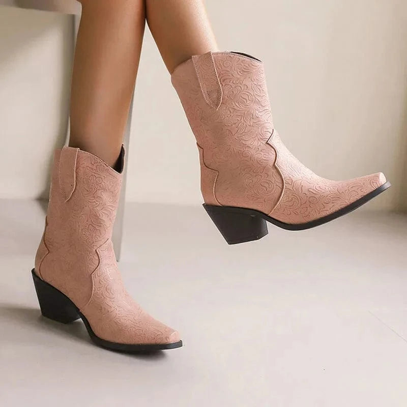 Mönstrade Låga Cowboyboots för Dam