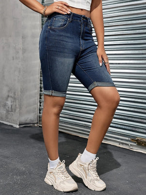 Mörkblå slim jeans shorts