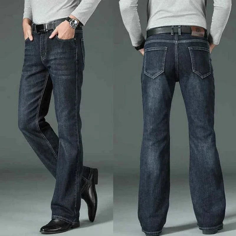 Mörkblå utsvängda jeans för herr