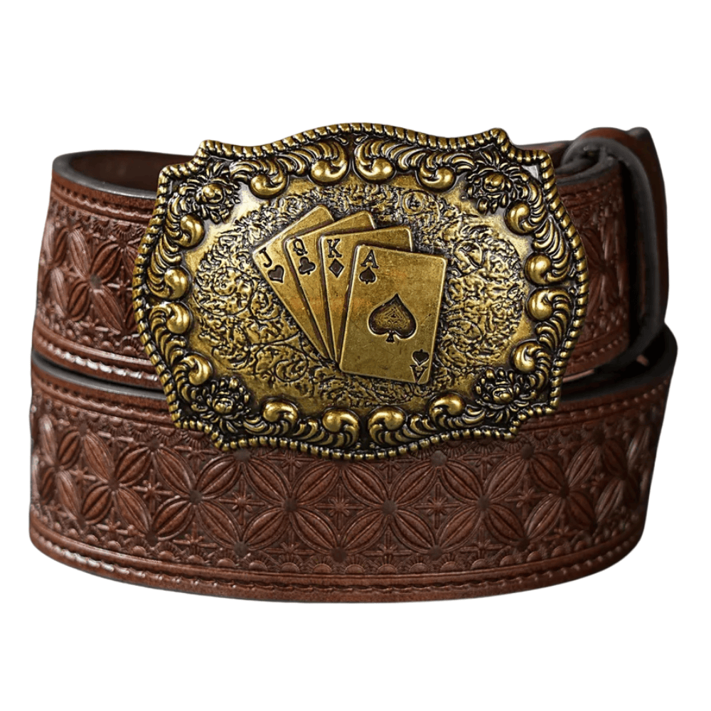 Mörkbrunt cowboybälte Poker / 120cm