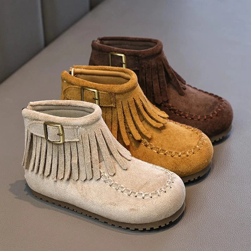 Cowboyboots för Barn i Mjuk Mockastil med Fransar