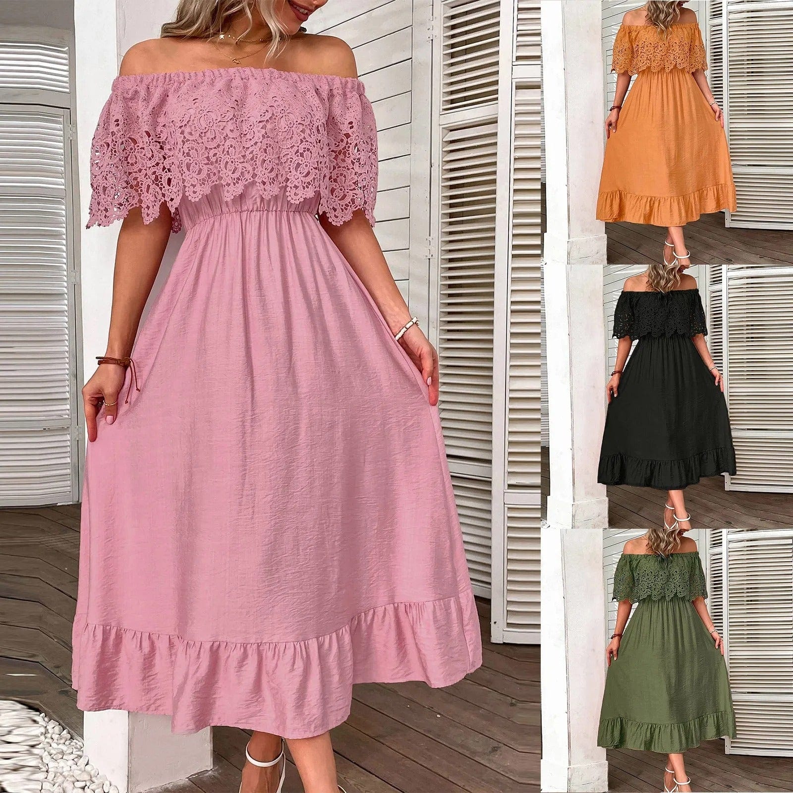 Off shoulder klänning sommar