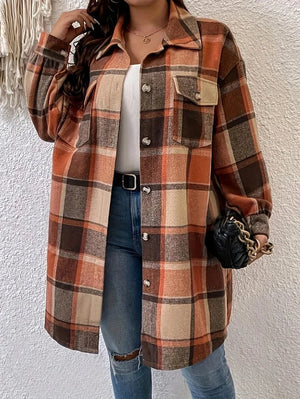 Plus size rutig skjortjacka dam