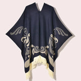 Poncho med fransar Marinblå / One Size