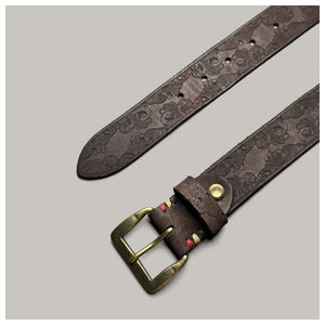 Präglat cowboybälte i äkta läder med mässingsspänne