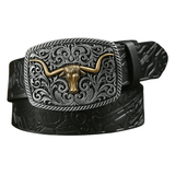 Präglat westernbälte med longhornspänne Svart / 120cm