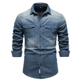 Randig cowboy skjorta herr i stretch-denim Marinblå / S
