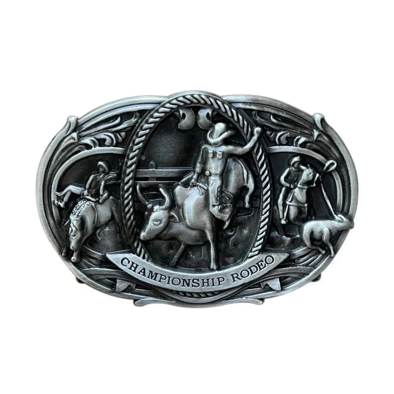 Rodeo bältespänne med cowboy och tjur Antik silver