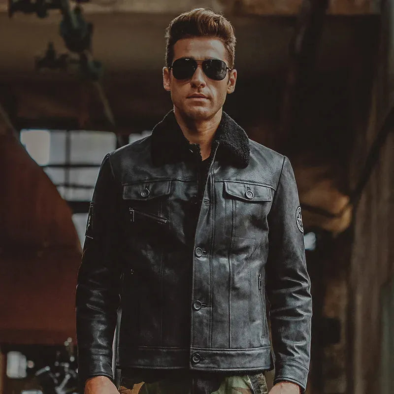 Shearling jacka herr svart